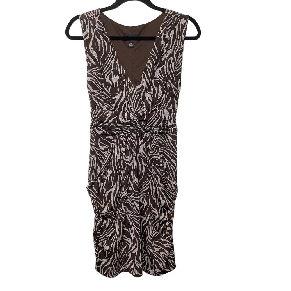 Iz Byer Sleeveless Zebra Print Ruched-Waist Faux Wrap Dress Brown Womens XL
